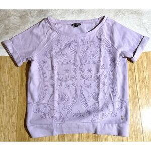 Juicy Couture Top Womens Medium Floral‎ Embroidered Cotton Short Sleeve Vintage